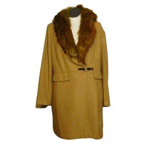 Ivanka Trump $260 Women's Camel Faux Fur Collar Wool Blend Coat Jacket 1X NWT!